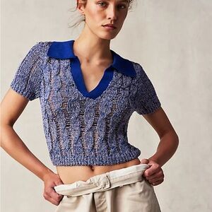 Free people new Cassia crop polo blue, size XL